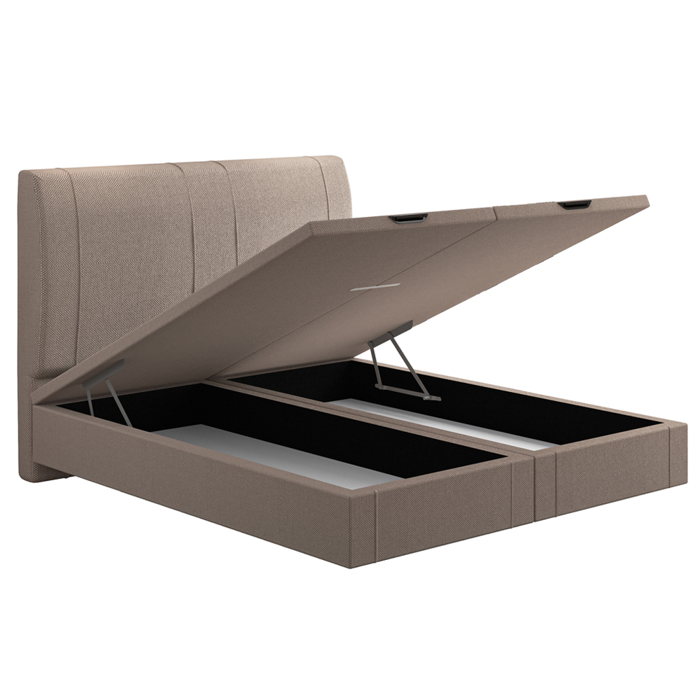 Cama King Baú Flutuante Com Cabeceira 195cm Spazio S04 Linho Bege - Lyam Decor