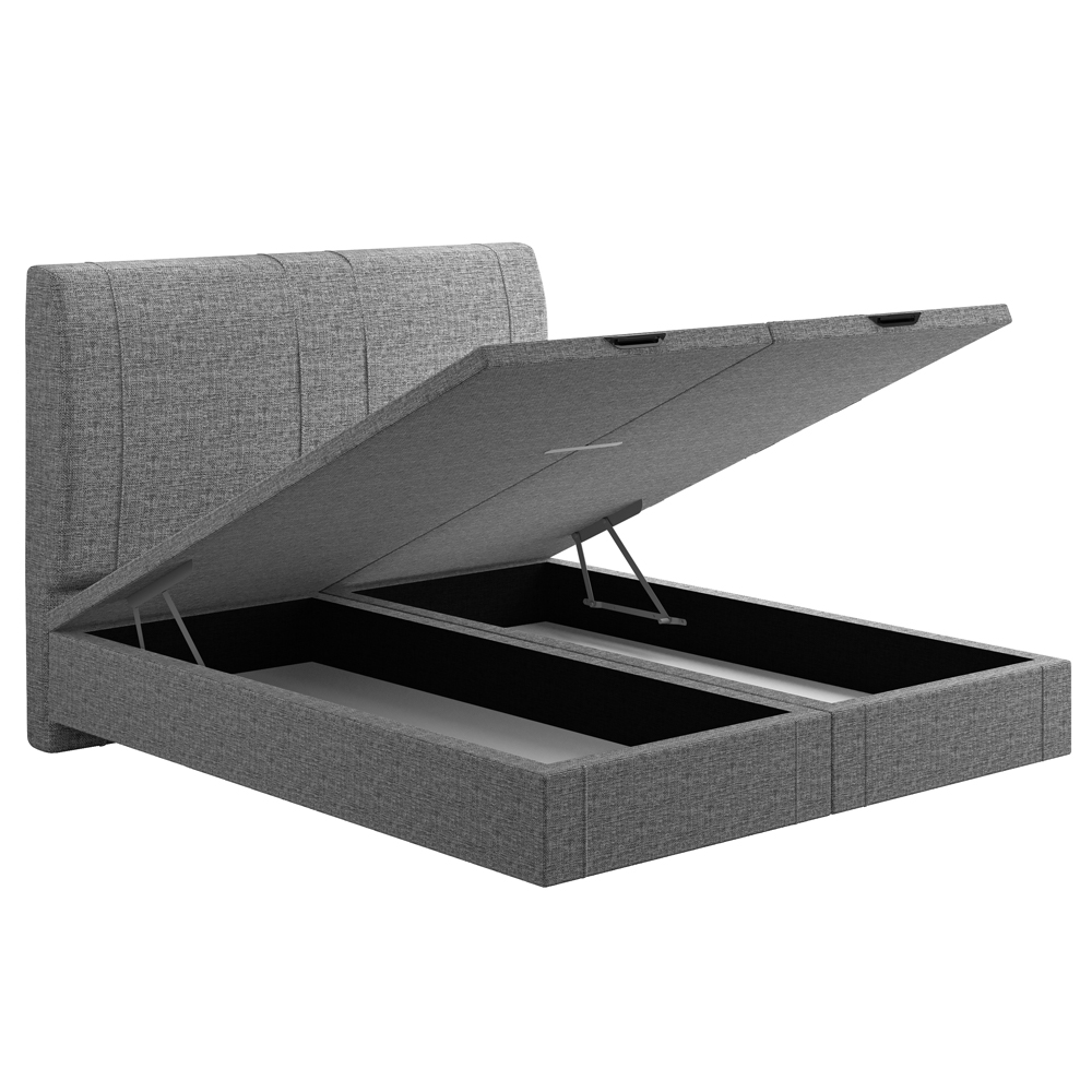 Cama King Baú Flutuante Com Cabeceira 195cm Spazio S04 Linho Cinza - Lyam Decor