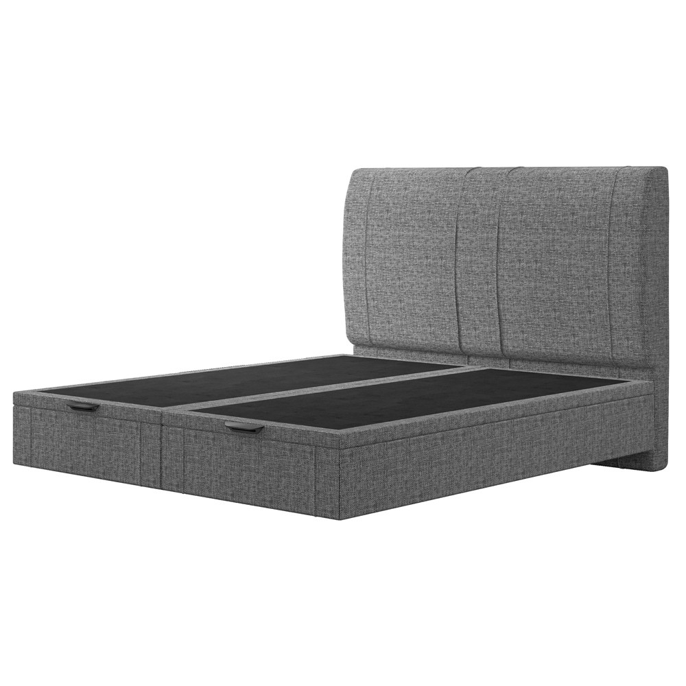 Cama King Baú Flutuante Com Cabeceira 195cm Spazio S04 Linho Cinza - Lyam Decor