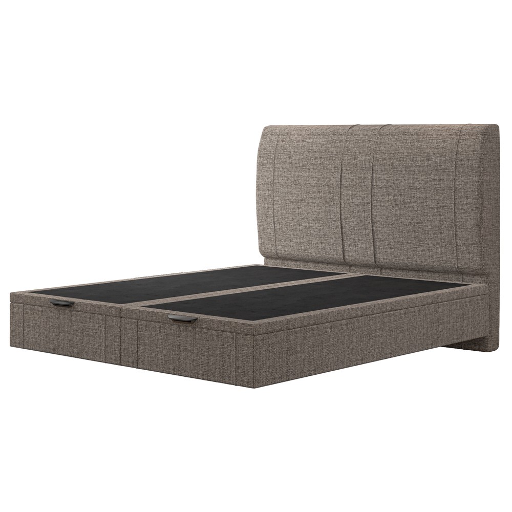 Cama King Baú Flutuante Com Cabeceira 195cm Spazio S04 Linho Marrom - Lyam Decor