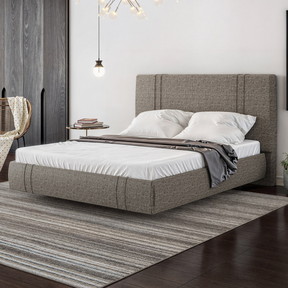 Cama King Flutuante Com Cabeceira 195cm Astra S04 Linho Marrom - Lyam Decor