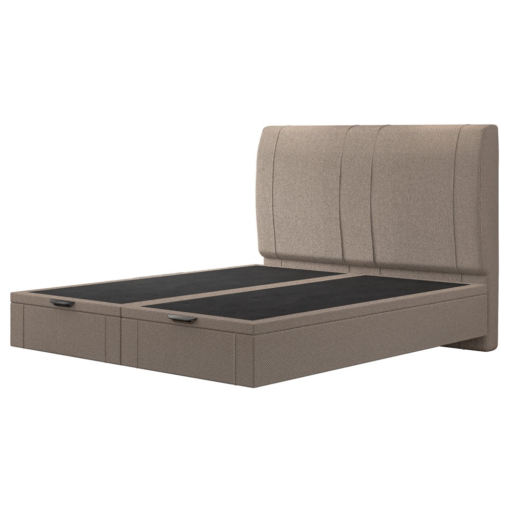 Cama Queen Baú Flutuante Com Cabeceira 160cm Spazio S04 Linho Bege - Lyam Decor