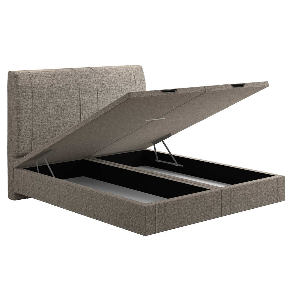Cama Queen Baú Flutuante Com Cabeceira 160cm Spazio S04 Linho Marrom - Lyam Decor