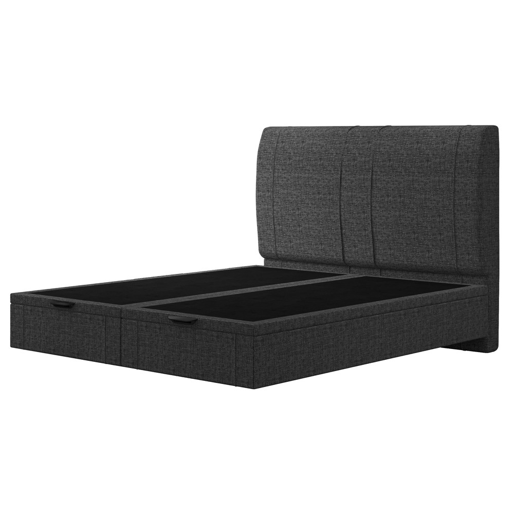 Cama Queen Baú Flutuante Com Cabeceira 160cm Spazio S04 Linho Preto - Lyam Decor