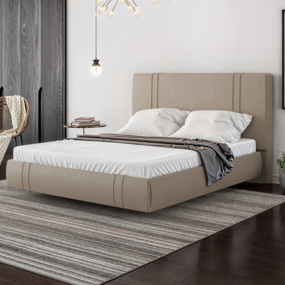 Cama Queen Flutuante Com Cabeceira 160cm Astra S04 Linho Bege - Lyam Decor