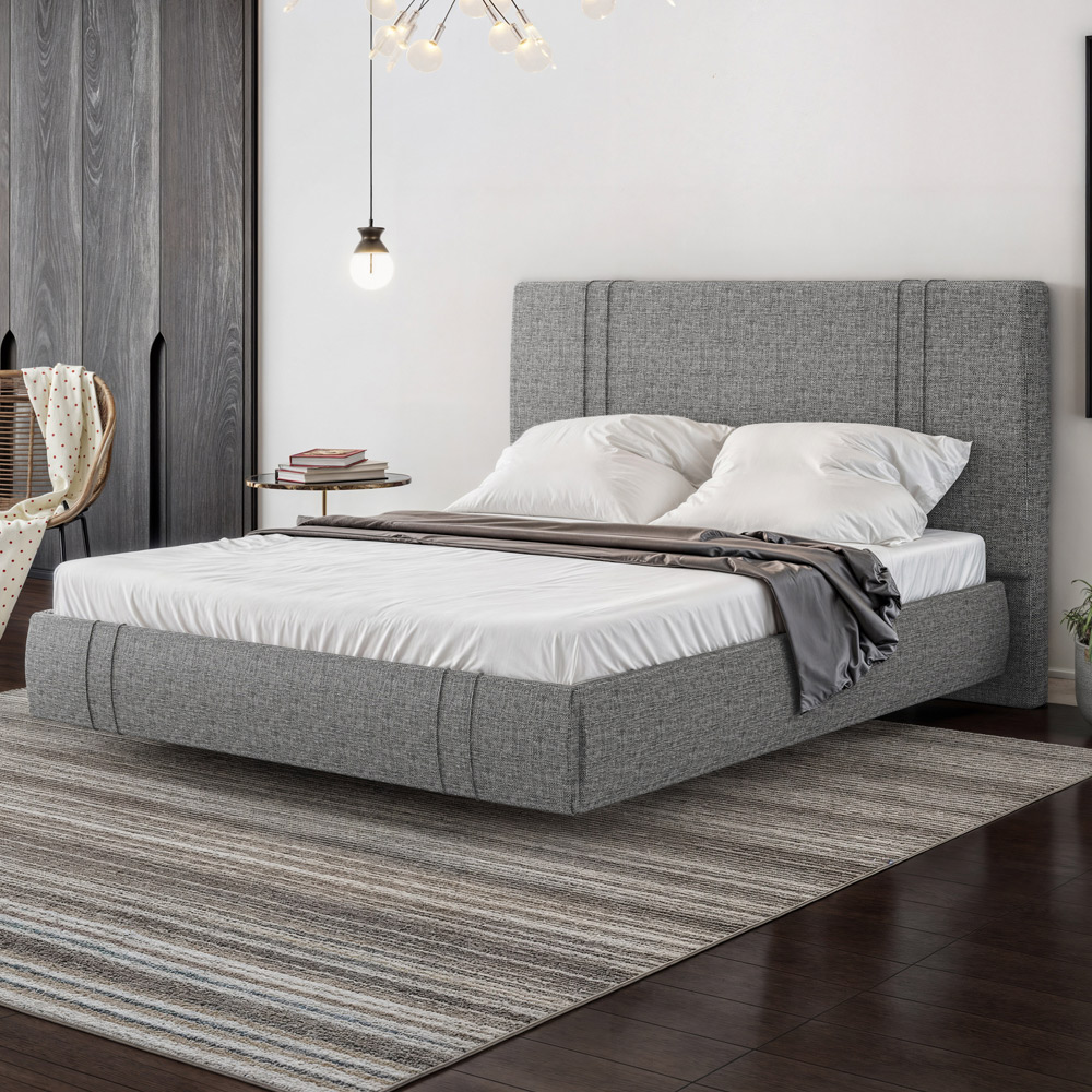 Cama Queen Flutuante Com Cabeceira 160cm Astra S04 Linho Cinza - Lyam Decor