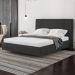 Cama Queen Flutuante Com Cabeceira 160cm Astra S04 Linho Preto - Lyam Decor