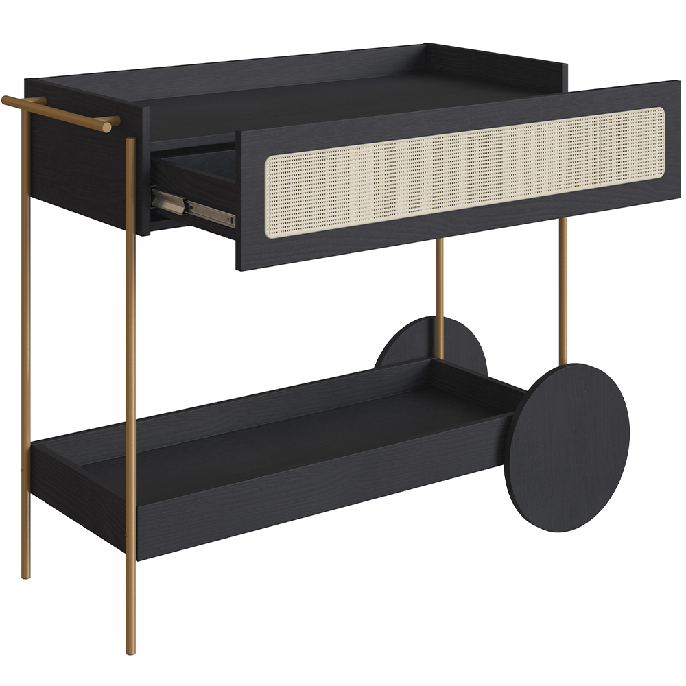 Carrinho Bar Com Porta Taças Industrial Indy A03 Nero Dourado - Lyam Decor