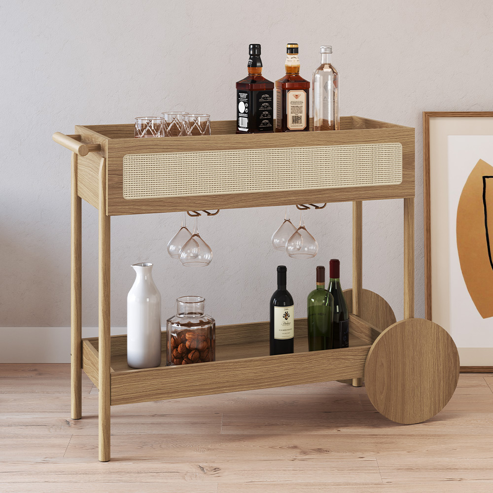 Carrinho Bar Com Porta Taças Pés Madeira Moss A03 Hanover Roble - Lyam Decor