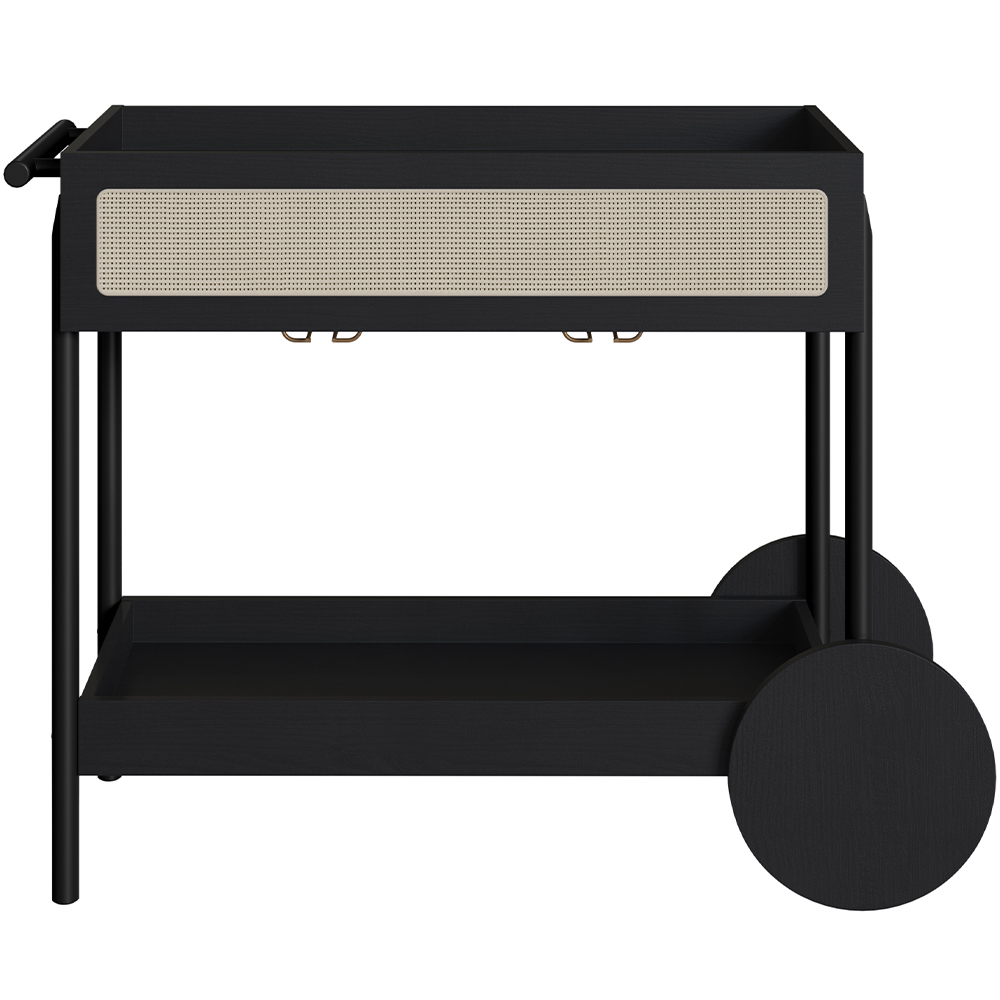 Carrinho Bar Com Porta Taças Pés Madeira Moss A03 Nero Preto - Lyam Decor