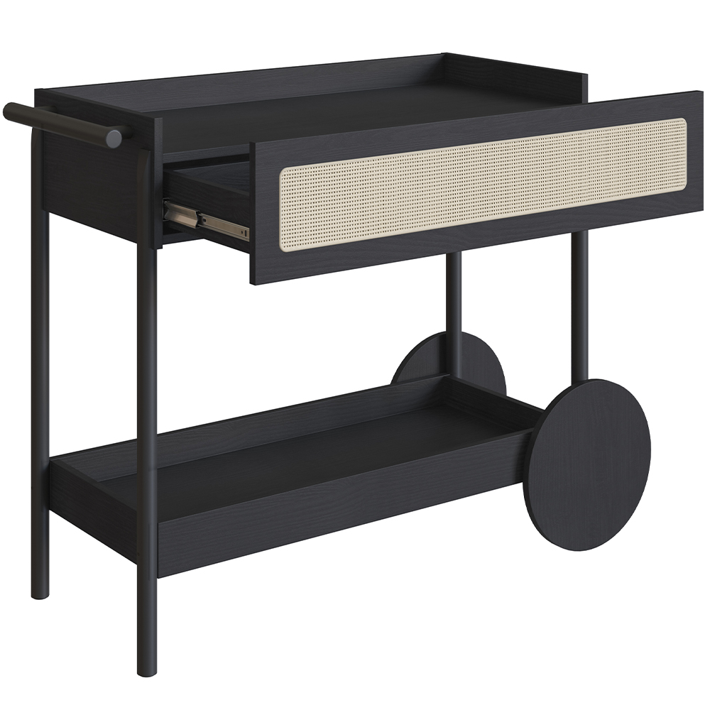 Carrinho Bar Com Porta Taças Pés Madeira Moss A03 Nero Preto - Lyam Decor