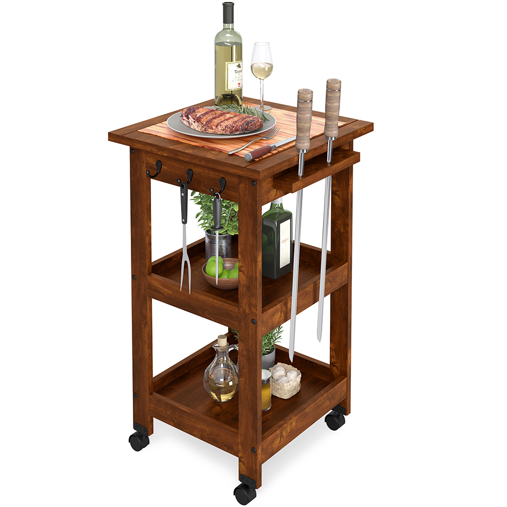 Carrinho Churrasco Bistrô Churrasqueira Com Tábua De Corte W02 Madeira Maciça Imbuia - Lyam Decor