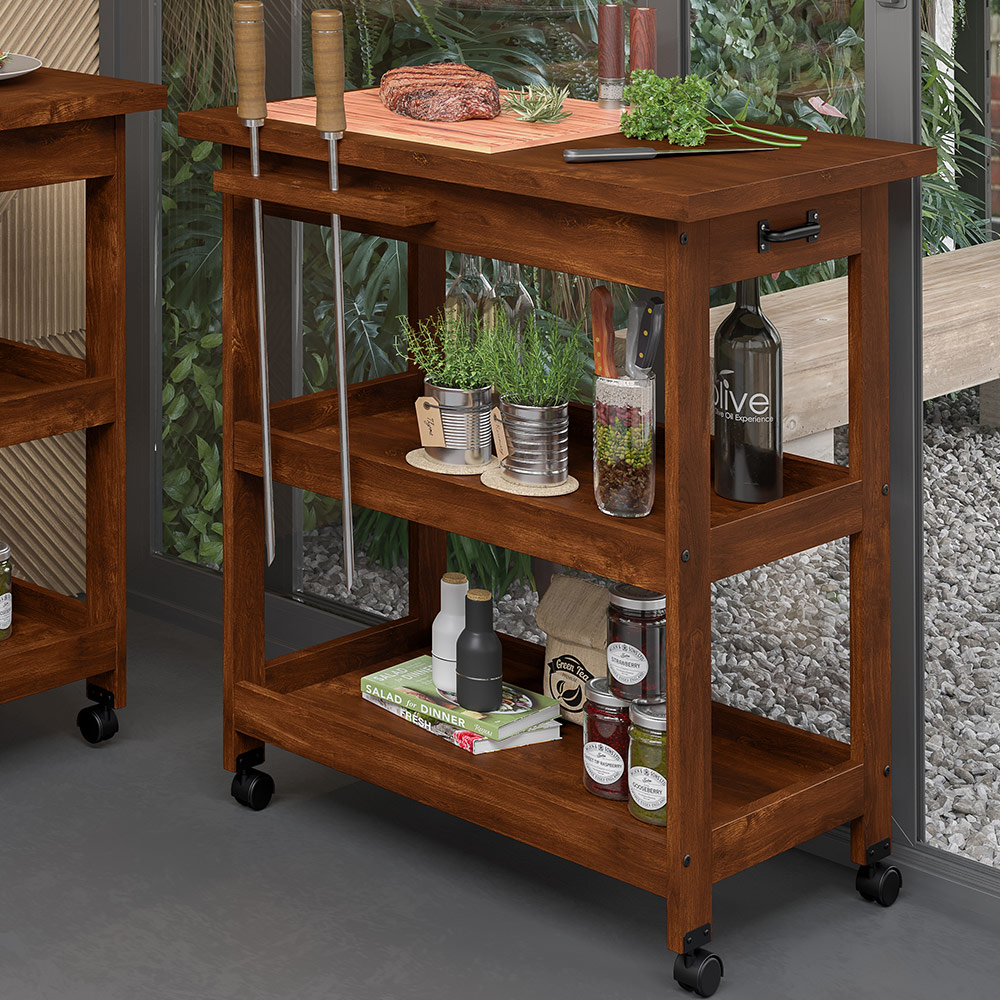 Carrinho Churrasco Gourmet Churrasqueira Com Tábua De Corte W02 Madeira Maciça Imbuia - Lyam Decor