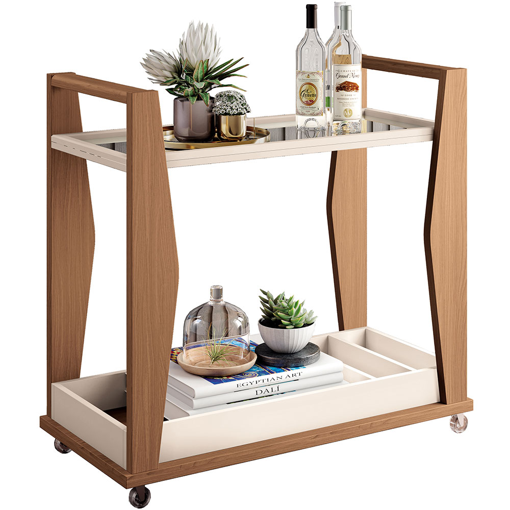 Carrinho Decorativo Para Sala Bar Café Multiuso 90cm B01 Belga Off White Nature - Lyam Decor
