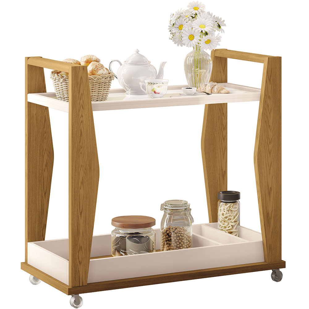 Carrinho Decorativo Para Sala Bar Café Multiuso B01 Belga Off White Carvalho Intense - Lyam Decor