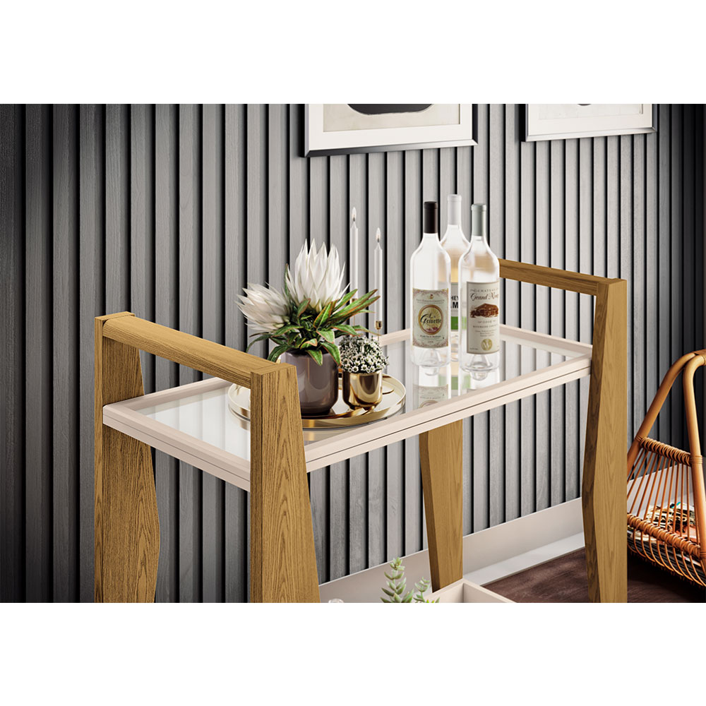 Carrinho Decorativo Para Sala Bar Café Multiuso B01 Belga Off White Carvalho Intense - Lyam Decor