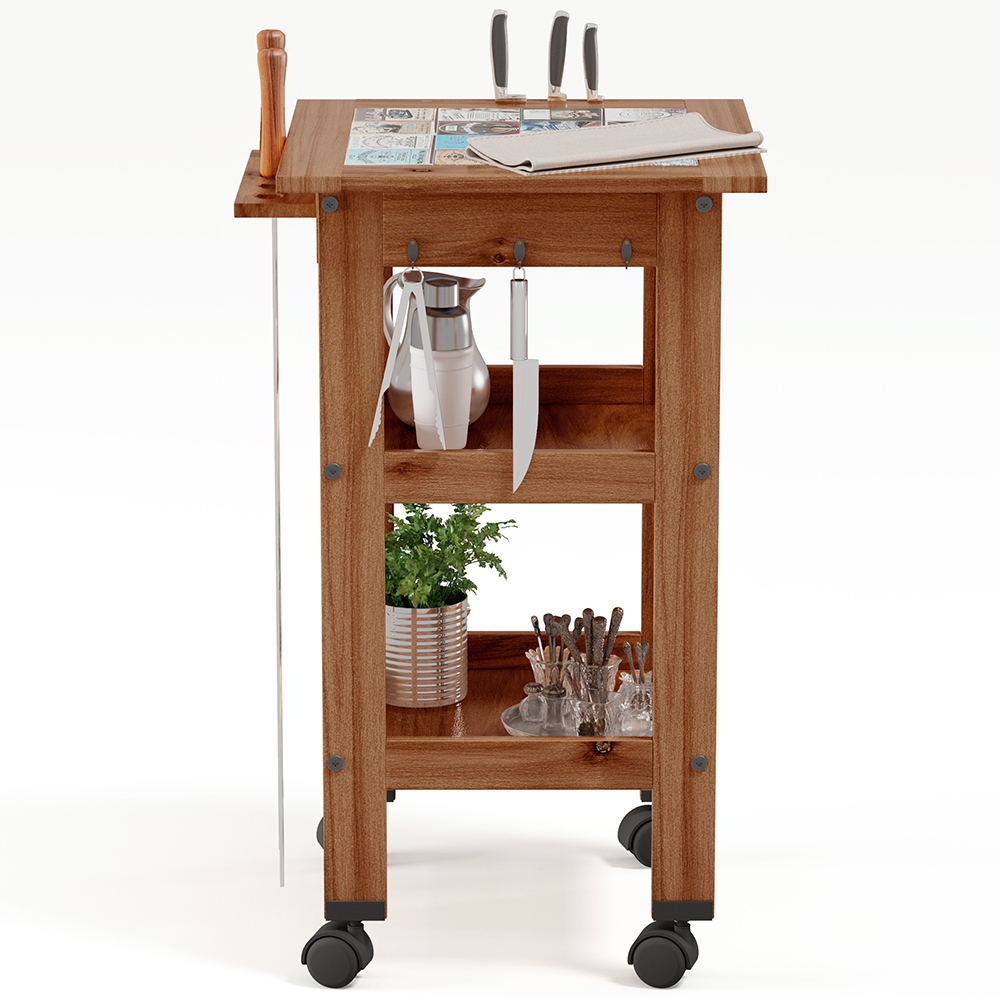 Carrinho de Churrasco Mesa Gourmet Bistrô Cerâmica Churrasqueira W02 Madeira Maciça Imbuia - Lyam Decor