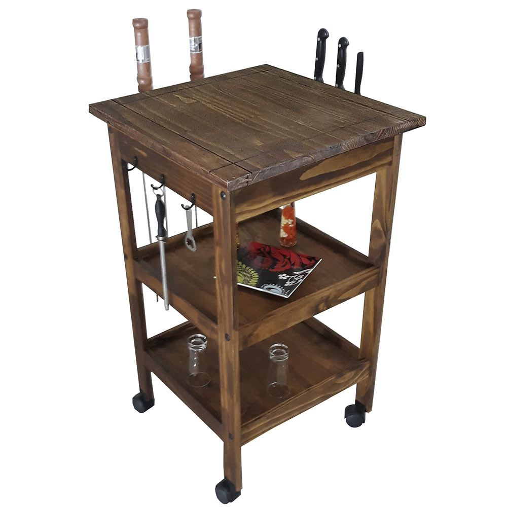 Carrinho de Churrasco Mesa Gourmet Bistrô Churrasqueira W02 Madeira Maciça Imbuia - Lyam Decor