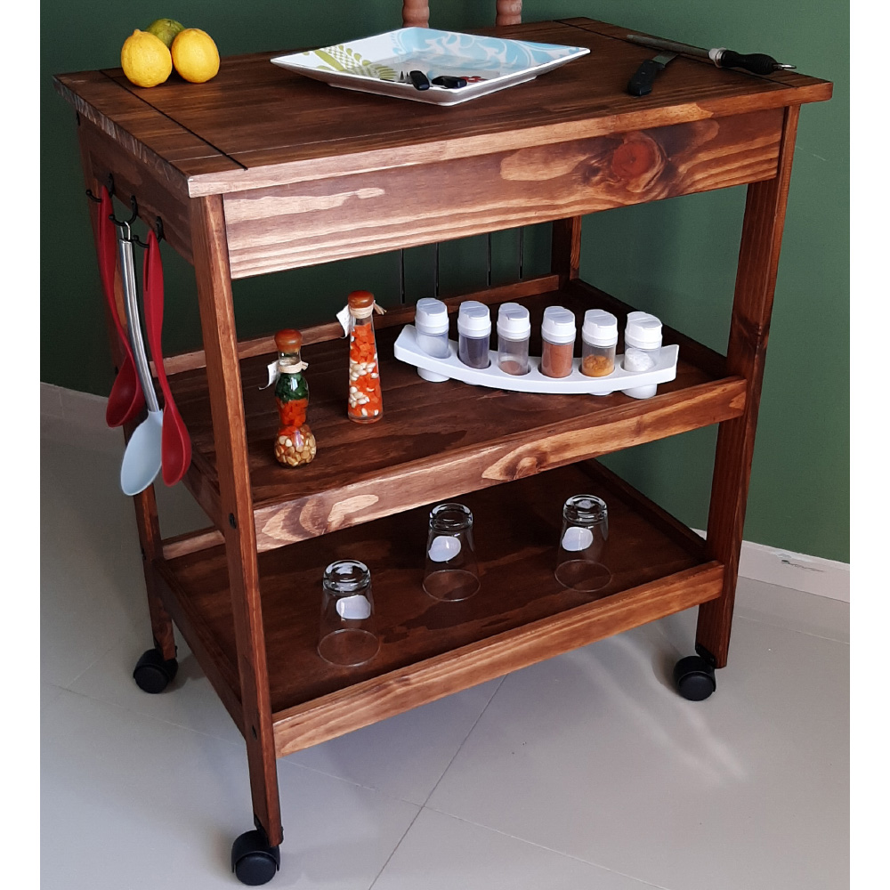 Carrinho de Churrasco Mesa Gourmet Churrasqueira W02 Madeira Maciça Imbuia - Lyam Decor