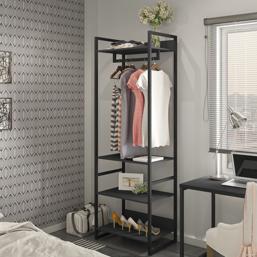 Closet Guarda Roupa Industrial Modulado 210x70 cm Blind F01 Preto - Lyam Decor