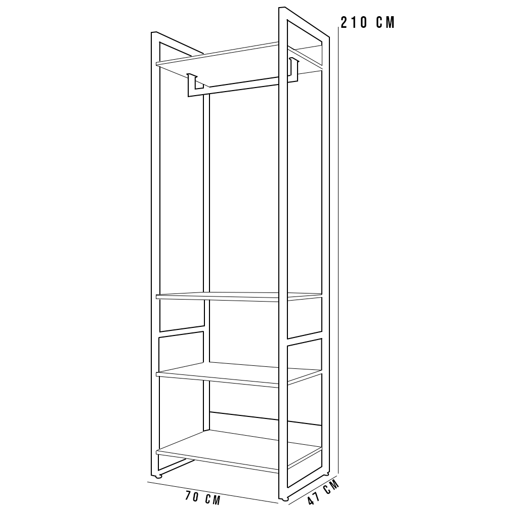 Closet Guarda Roupa Industrial Modulado 210x70 cm Blind F01 Preto - Lyam Decor