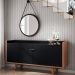 Conjunto Aparador Havana com Espelho Adnet 54cm e Cristaleira B01 Luma Preto Nature - Lyam Decor