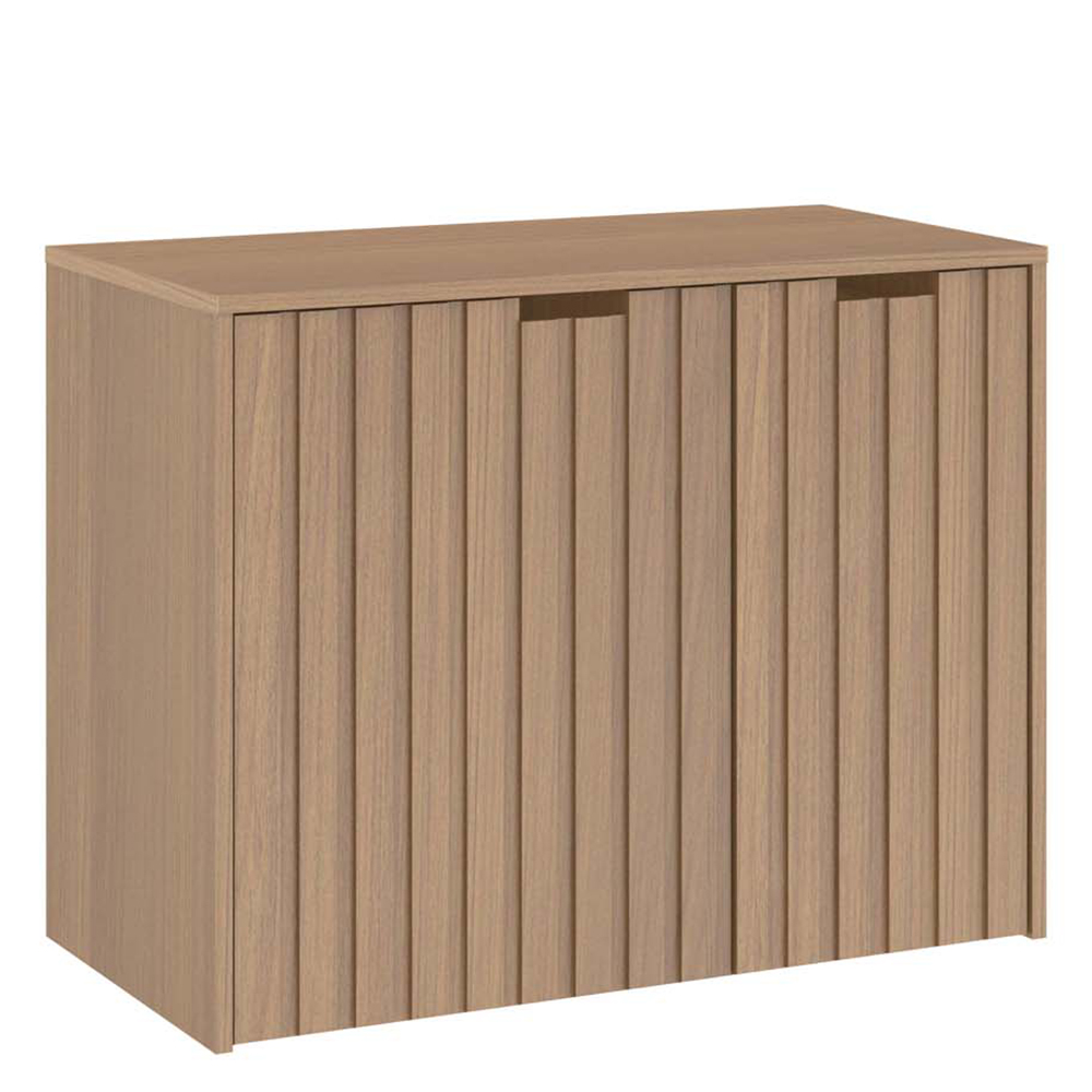 Conjunto Banheiro Gabinete 60cm Com Cuba E Espelho Nice B06 Nogal Noce Amêndoa - Lyam Decor