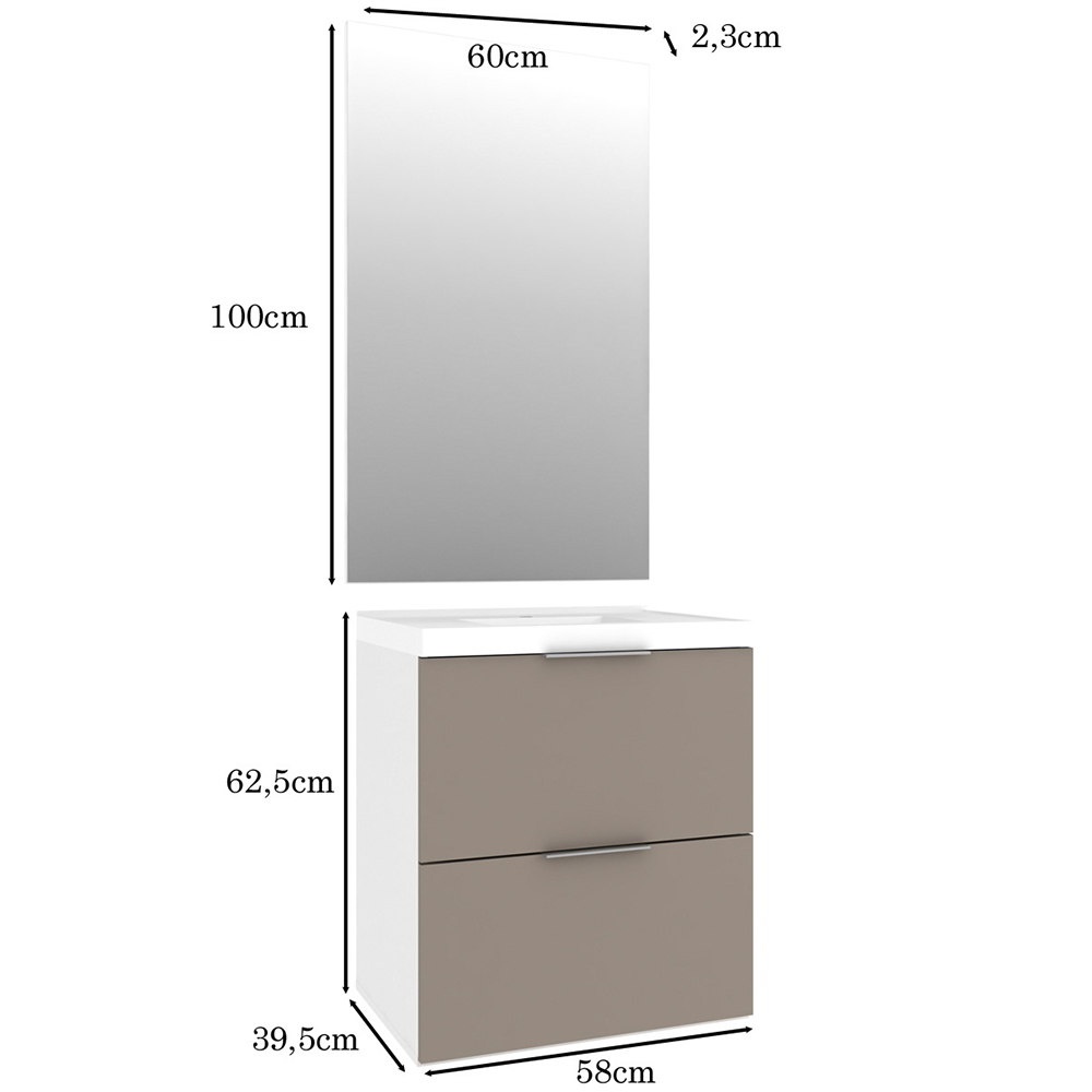Conjunto Banheiro Gabinete 60cm Com Lavatório E Espelho Pietra B06 Gianduia Brilho - Lyam Decor