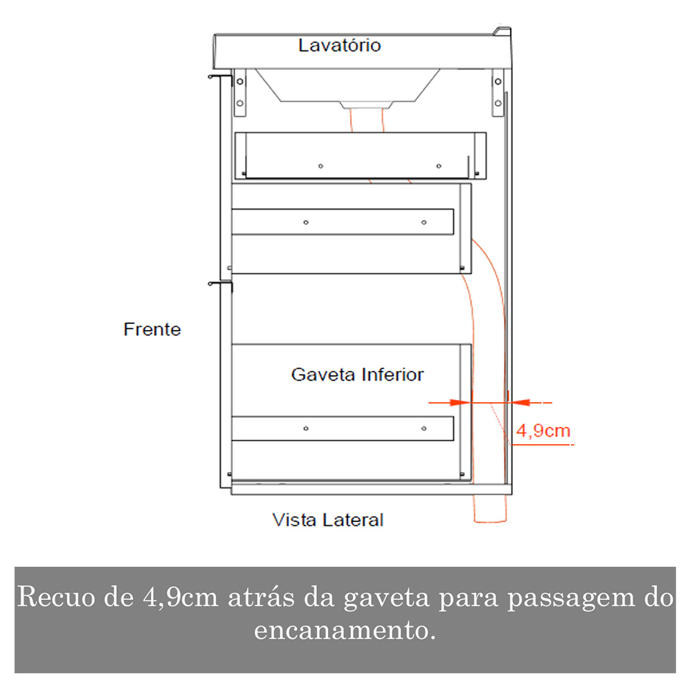 Conjunto Banheiro Gabinete 60cm Com Lavatório E Espelho Pietra B06 Gianduia Brilho - Lyam Decor