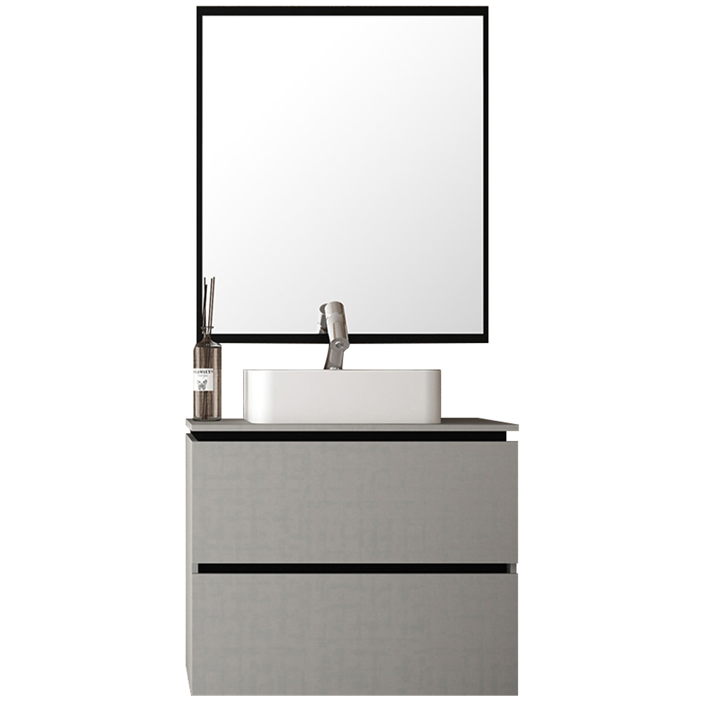 Conjunto Banheiro Gabinete 80cm 3 Gavetas Cuba E Espelho Urban B06 Branco Argento Preto - Lyam Decor