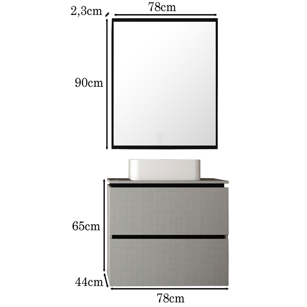 Conjunto Banheiro Gabinete 80cm 3 Gavetas Cuba E Espelho Urban B06 Branco Argento Preto - Lyam Decor