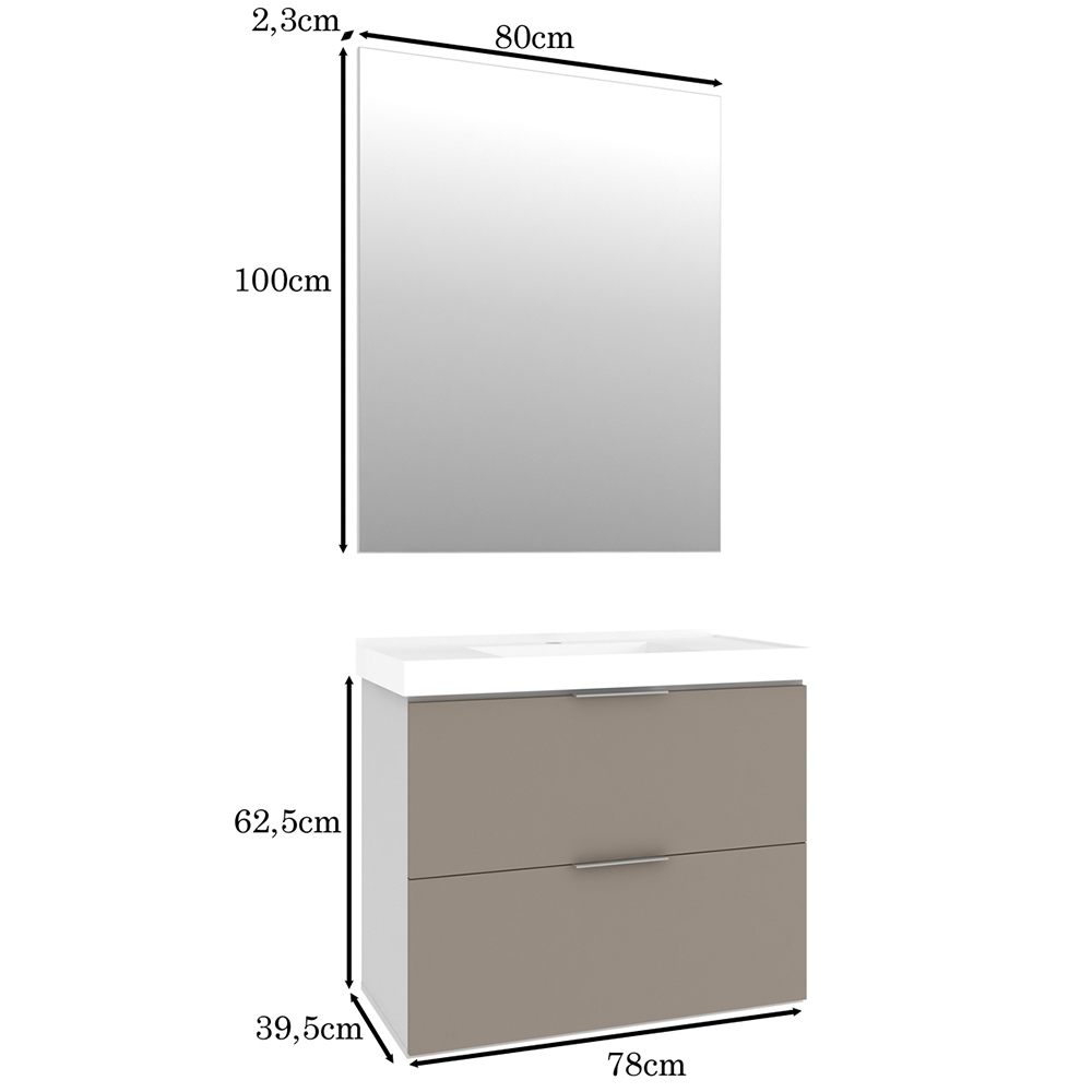 Conjunto Banheiro Gabinete 80cm Com Lavatório E Espelho Pietra B06 Gianduia Brilho - Lyam Decor
