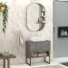 Conjunto Banheiro Gabinete 80cm Com Pés Cuba E Espelho Vicenza B06 Branco Magneto Nogal - Lyam Decor