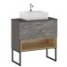 Conjunto Banheiro Gabinete 80cm Com Pés Cuba E Espelho Vicenza B06 Branco Magneto Nogal - Lyam Decor