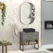 Conjunto Banheiro Gabinete 80cm Com Pés Cuba E Espelho Vicenza B06 Preto Magneto Nogal - Lyam Decor