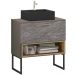 Conjunto Banheiro Gabinete 80cm Com Pés Cuba E Espelho Vicenza B06 Preto Magneto Nogal - Lyam Decor