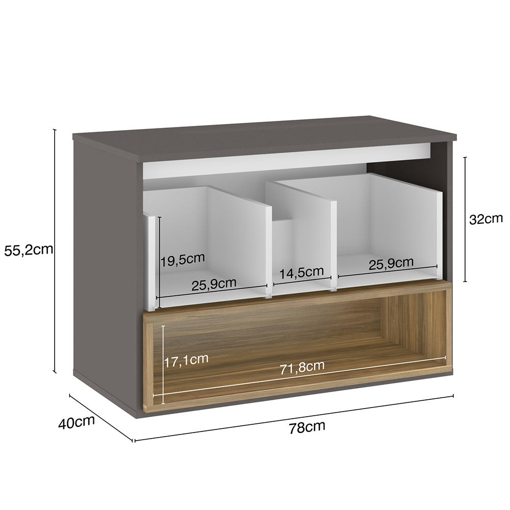 Conjunto Banheiro Gabinete 80cm Com Pés Cuba E Espelho Vicenza B06 Preto Magneto Nogal - Lyam Decor