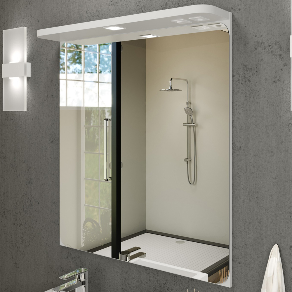 Conjunto Banheiro Gabinete Com Cuba e Espelheira Moira B06 Branco Cristal Noce Amêndoa - Lyam Decor