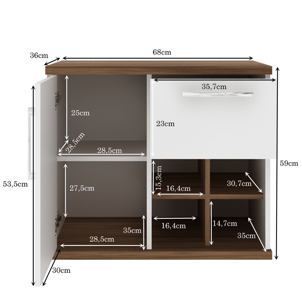 Conjunto Banheiro Gabinete Suspenso 70cm Com Armário E Cuba Veneza B06 Branco Nogal - Lyam Decor