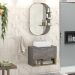 Conjunto Banheiro Gabinete Suspenso Com Cuba E Espelho Vicenza B06 Branco Magneto Nogal - Lyam Decor