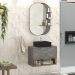 Conjunto Banheiro Gabinete Suspenso Com Cuba E Espelho Vicenza B06 Preto Magneto Nogal - Lyam Decor