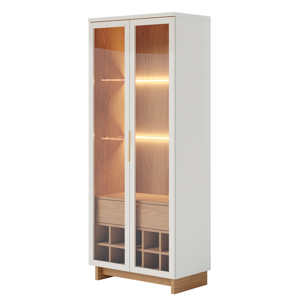 Conjunto Buffet Áustria Espelho Adnet Preto e Cristaleira Malibu C04 Freijó Off White - Lyam Decor
