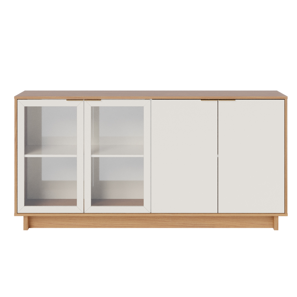Conjunto Buffet Áustria Espelho Adnet Preto e Cristaleira Malibu C04 Freijó Off White - Lyam Decor