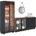 Conjunto Buffet Áustria Espelho Adnet Preto e Cristaleira Malibu C04 Preto Noce Milano - Lyam Decor