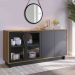 Conjunto Buffet Áustria Espelho Adnet Preto e Cristaleira Malibu C04 Preto Noce Milano - Lyam Decor