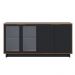 Conjunto Buffet Áustria Espelho Adnet Preto e Cristaleira Malibu C04 Preto Noce Milano - Lyam Decor