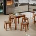 Conjunto De Mesa Com 04 Banquetas Madeira Maciça Pinus Com Cerâmica Vintage W02 Imbuia - Lyam Decor