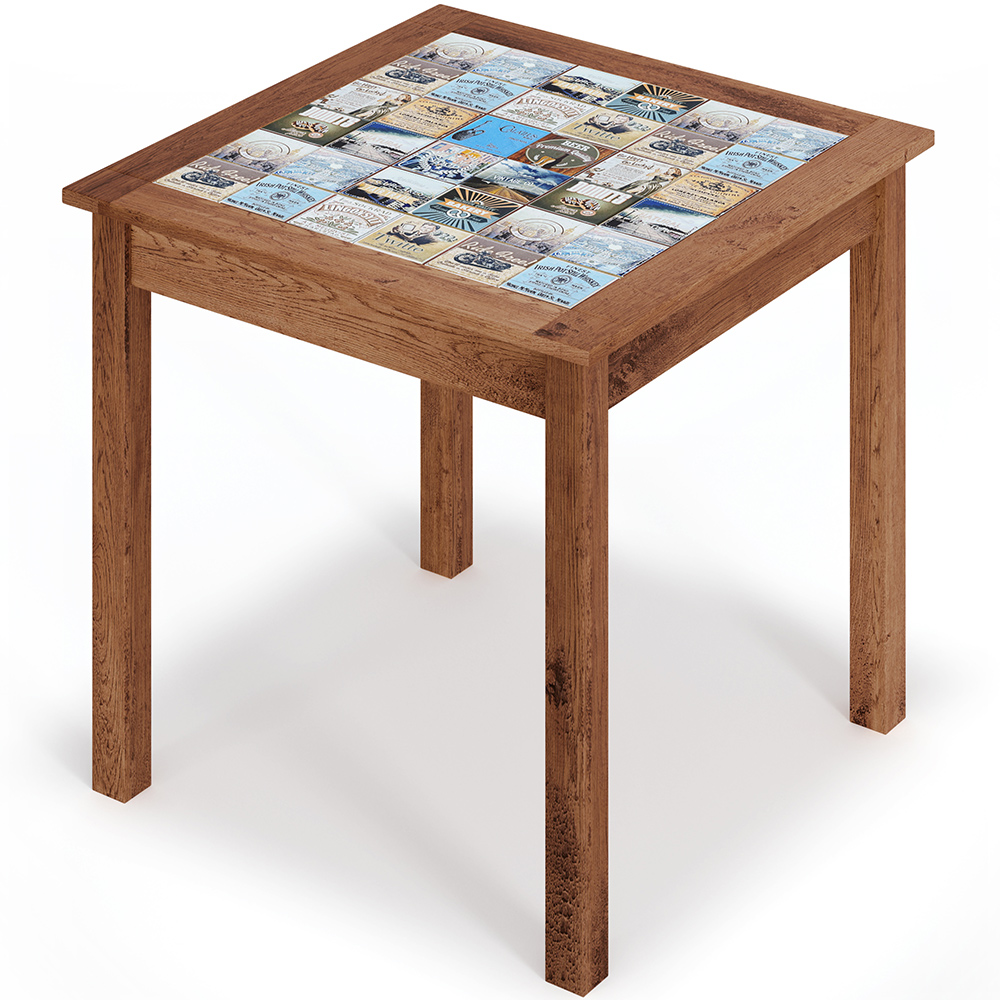 Conjunto De Mesa Com 04 Banquetas Madeira Maciça Pinus Com Cerâmica Vintage W02 Imbuia - Lyam Decor