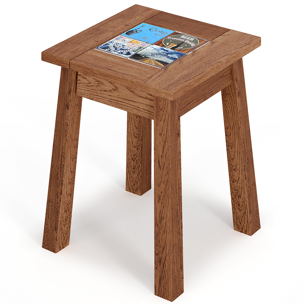 Conjunto De Mesa Com 04 Banquetas Madeira Maciça Pinus Com Cerâmica Vintage W02 Imbuia - Lyam Decor