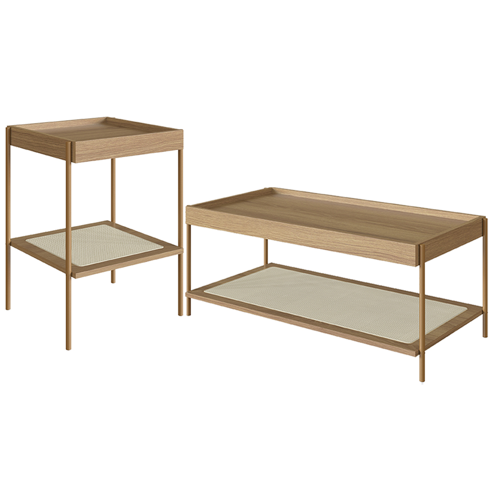 Conjunto Mesa de Centro e Mesa Lateral Para Sala Industrial Indy A03 Hanover Dourado - Lyam Decor